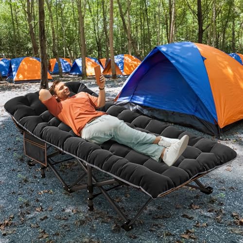 ABORON Folding Camping Cot with Mat for Adults, Heavy Duty Outdoor Bed with Carry Bag C211720