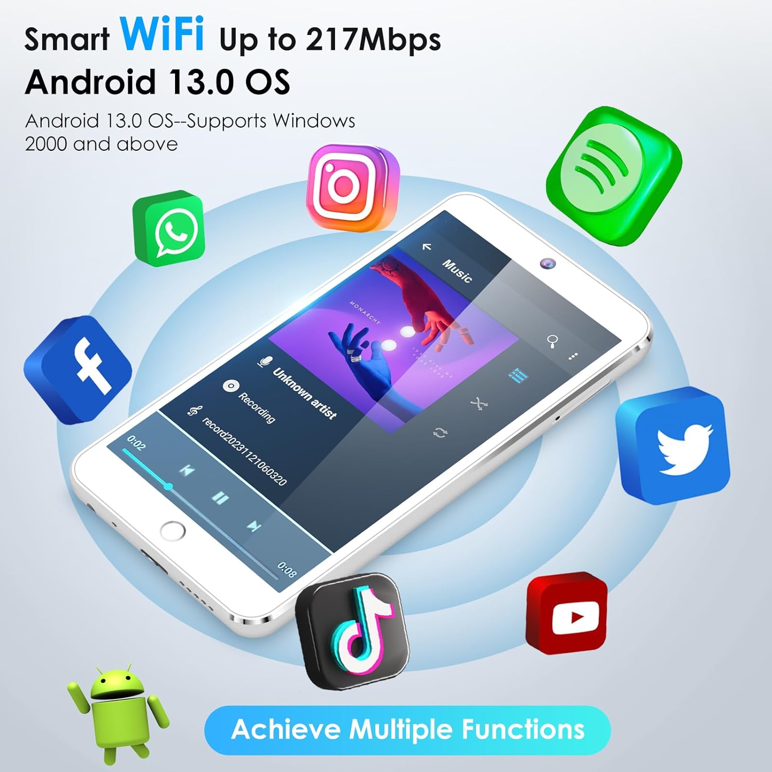 160GB Bluetooth WiFi MP3 Player with 4.3" Touch Screen J424599