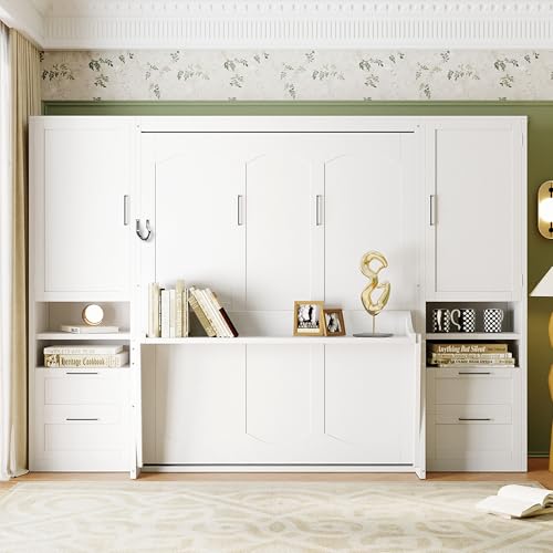 Ball & Cast Murphy Bed Queen Size Wall Chest with Charging Station and Storage Drawer, Gray J8503