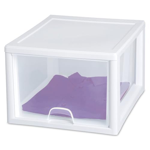 Sterilite 4-Pack 27 Quart Stacking Drawer, Clear Storage Organizer with White Frame M965