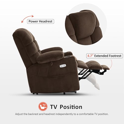 MCombo Large Triple Motor Power Lift Recliner Chair with Massage and Dual Heating, Grey D316