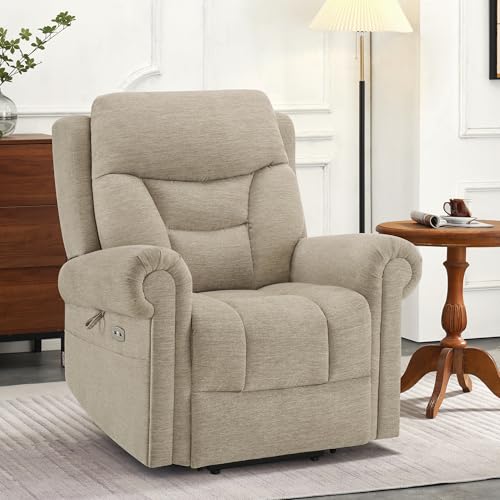 MCombo Triple Motor Power Lift Recliner Chair with Massage and Heating, Fabric, Coffee M573841