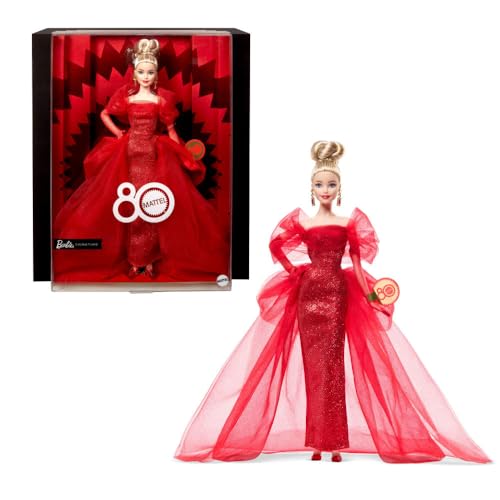 Barbie Signature Doll Mattel 80th Anniversary Collectible Red Tulle Gown J43293