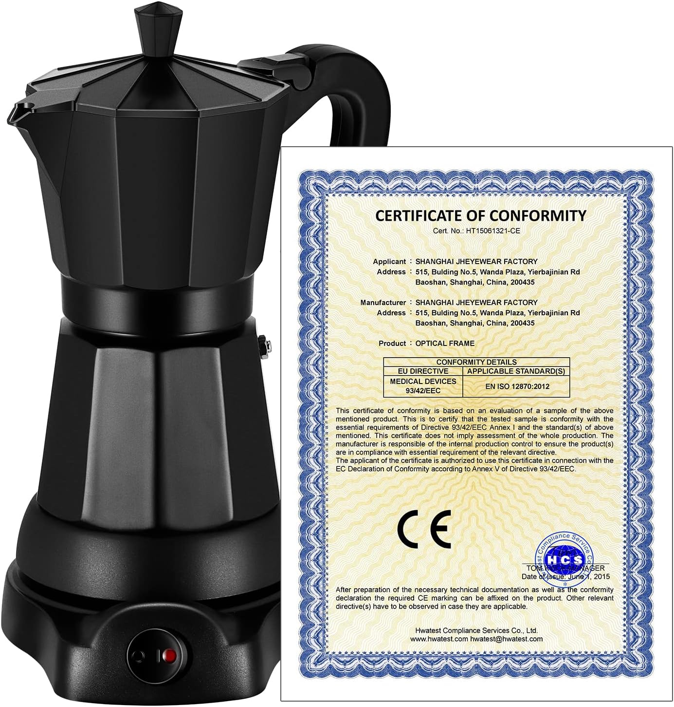 SHANGSKY Electric Moka Pot Coffee Maker, 6 Cup Aluminum F613