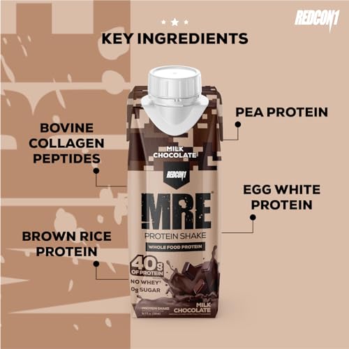 REDCON1 MRE Ready to Drink Protein Shakes, Cookies & Cream - Lactose + Whey Free RTD, 12 Pack Y377913