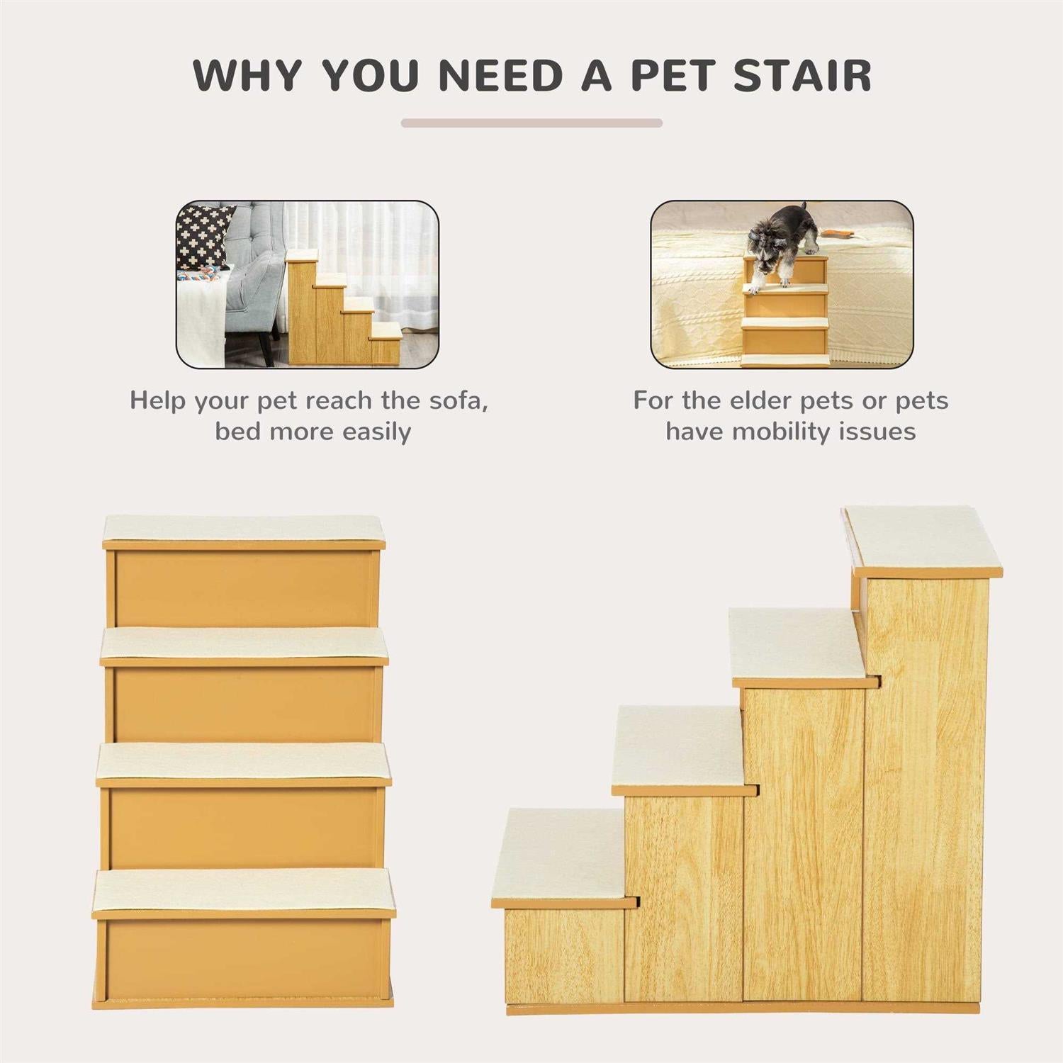 PawHut Pet Stairs, Small Pet Steps with Cushioned Removable Covering for Dogs and Cats Up to 22 Lbs X834