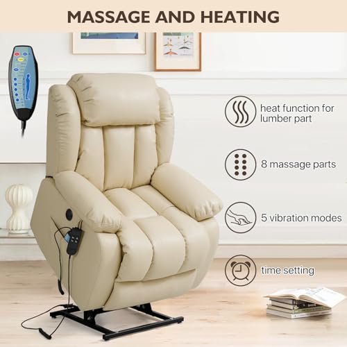 EDILLY Genuine Leather Power Lift Recliner Chair with Massage and Heating, Brown C901
