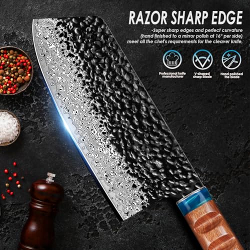 KEENZO Damascus Nakiri knife 7 inch, hand forged 67-layer high carbon stainless steel X615149