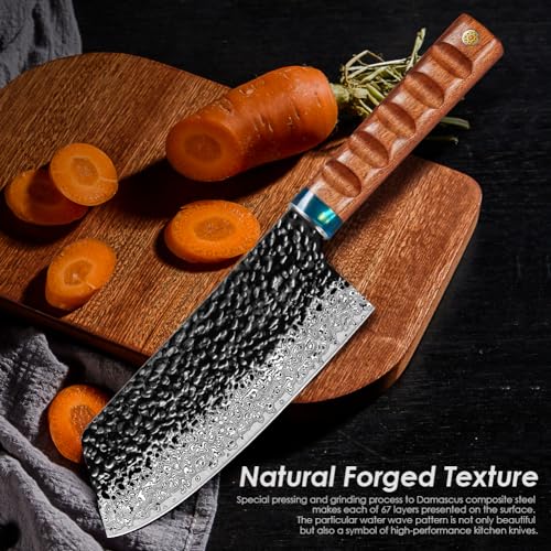 KEENZO Damascus Nakiri knife 7 inch, hand forged 67-layer high carbon stainless steel X615149