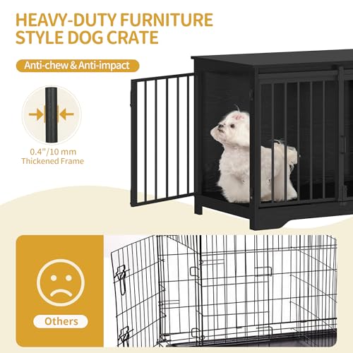 Dog Crate Furniture with Barn Door for Small Medium Dogs, Rustic Brown P911