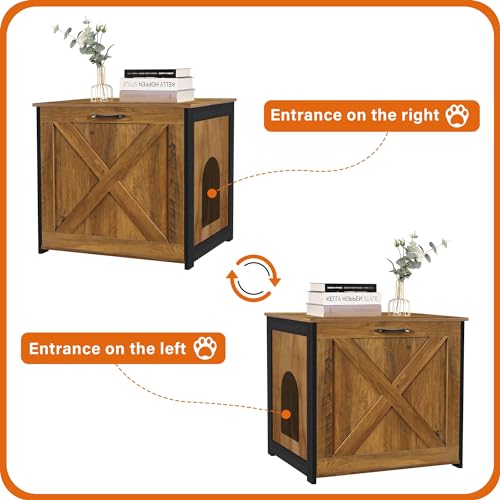 Dwanton Cat Litter Box Furniture Hidden Enclosure, Reversible Entrance, Wooden Cabinet, Dark Gray B411945