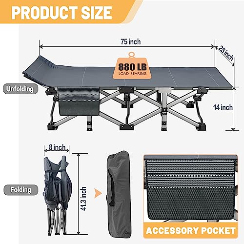 DoCred Folding Camping Cot with Mattress, 2 Pack, Heavy Duty for Adults, Portable with Carry Bag C814529
