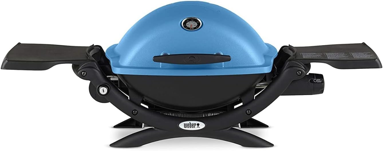 Weber Q 1200 Liquid Propane Grill Blue with Adapter Hose and Cover T7003