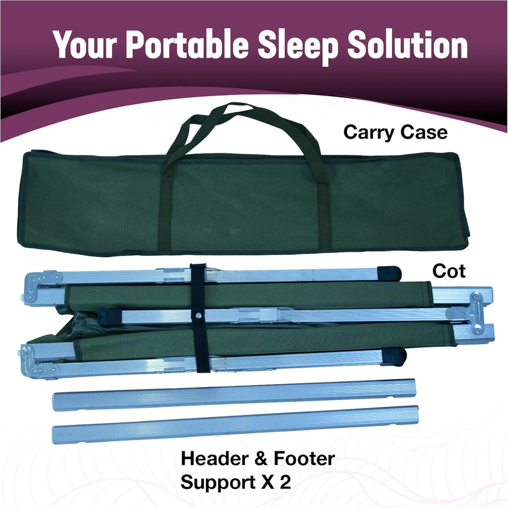 Kemp USA Green Military-Style Camping Bed, Lightweight Aluminum Cot for Adults, Foldable, Holds 250 LBS M118251