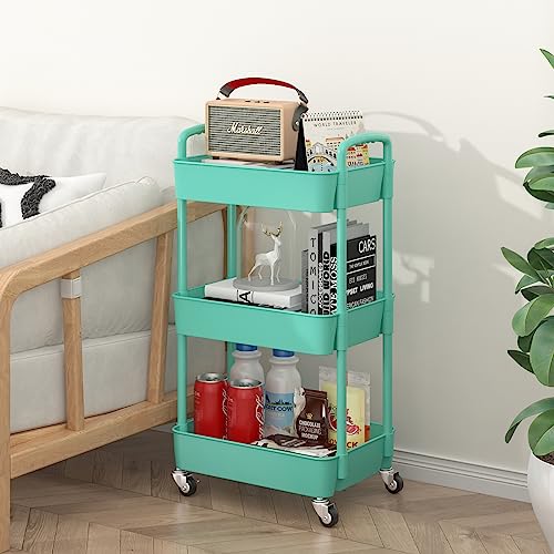 Sywhitta 3-Tier Plastic Rolling Utility Cart with Handle, Black F220270