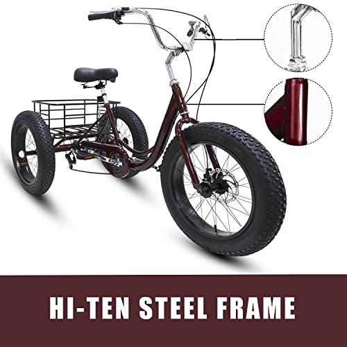 20 Inch Fat Tire Adult Tricycle 7 Speed with Basket L676