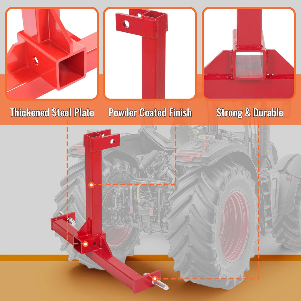 ECOTRIC 3 Point 2" Receiver Trailer Hitch Tractor Drawbar Adapter Red B72759