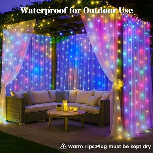 DomeStar 300 LED Fairy Curtain Lights, 9.8ft x 9.8ft, Battery Operated, Remote, Waterproof, Blue E40014