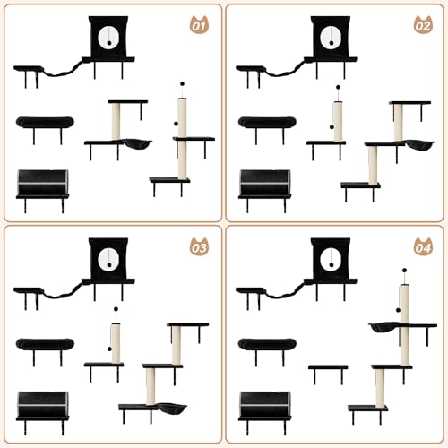 NUNU LAB Wall Mounted Cat Furniture, 7 Pcs Cat Wall Shelves with House, Gray T582052