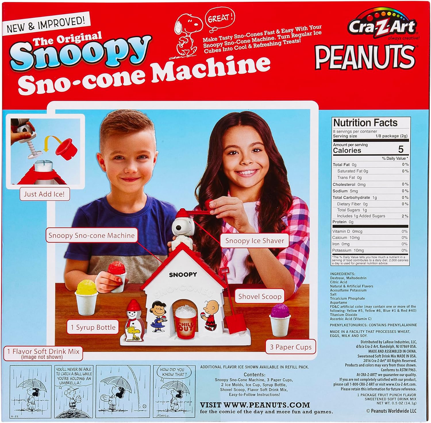 Snoopy SNO-Cone Machine Shaved Ice Maker with Fruit Punch Flavor Packet I104150