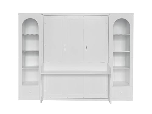 Queen Size Murphy Bed with Desk & Charging Station, White K505073