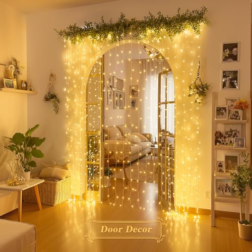 JMEXSUSS 200 LED Christmas Curtain Lights, Warm White, Battery & USB Powered W573