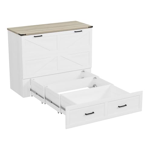 Murphy Cabinet Bed Frame with Charging Station, Full-Size Foldable Wall Bed Z526