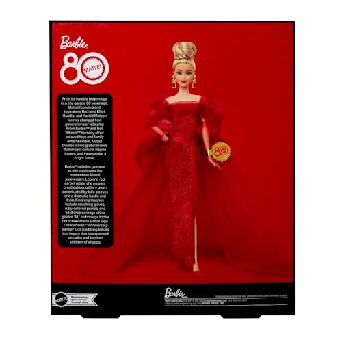 Barbie Signature Doll Mattel 80th Anniversary Collectible Red Tulle Gown J43293