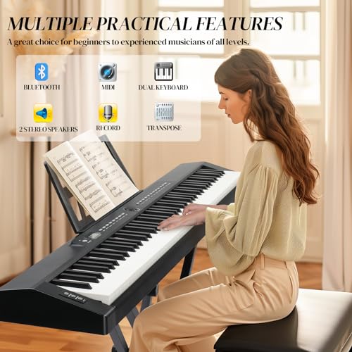 Ktaxon Weighted Keyboard Piano 88 Keys Digital Piano with Stand, Bag, Pedal, Headphones and MIDI Bluetooth M8426
