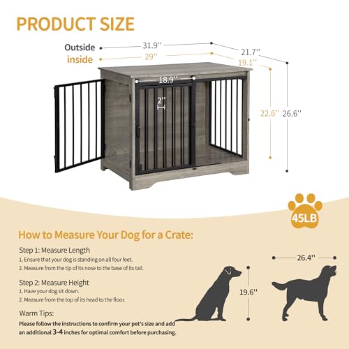 Dog Crate Furniture with Barn Door for Small Medium Dogs, Rustic Brown P911