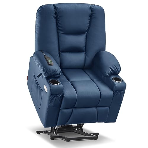 MCombo Small Power Lift Recliner Chair with Massage and Heat, Faux Leather, Dark Brown E441