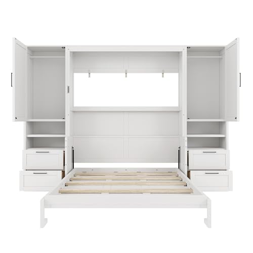 Ball & Cast Murphy Bed Queen Size Wall Chest with Charging Station and Storage Drawer, Gray J8503