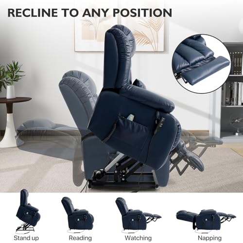 EDILLY Genuine Leather Power Lift Recliner Chair with Massage and Heating, Brown C901