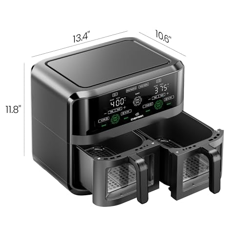 CHEFMAN 6 Quart Dual Basket Air Fryer Oven with Easy View Windows, Black G2845