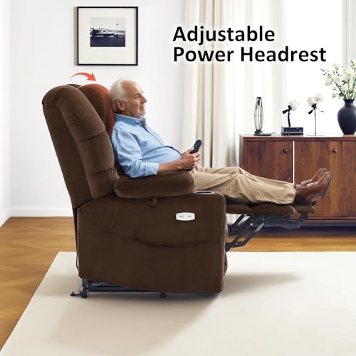 MCombo Large Triple Motor Power Lift Recliner Chair with Massage and Dual Heating, Grey D316