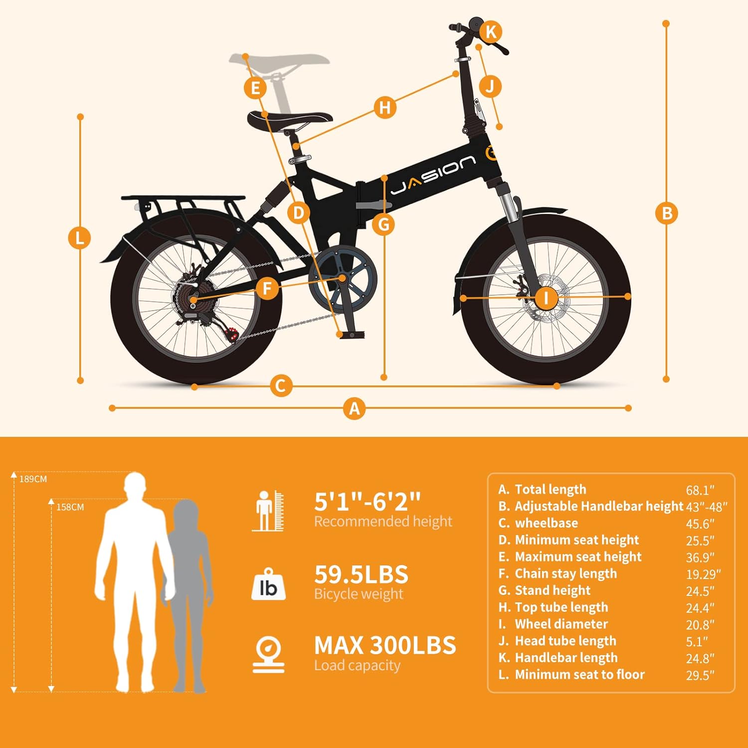 Jasion EB7 2.0 Folding Electric Bike for Adults, 850W Motor, 20" Fat Tire L86670