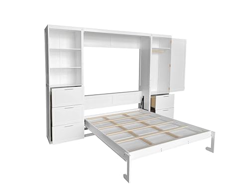 Queen Size Murphy Bed with Desk & Charging Station, White K505073