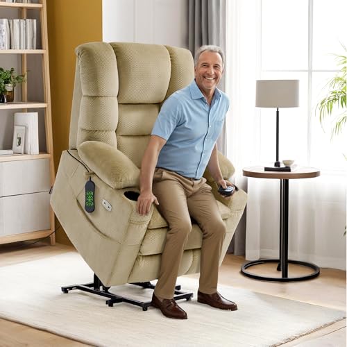 MCombo Large Triple Motor Power Lift Recliner Chair with Massage and Dual Heating, Grey D316