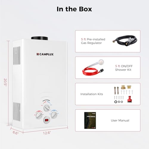 CAMPLUX 2.64 GPM Propane Portable Gas Water Heater, 68,000 BTU, White Y83276