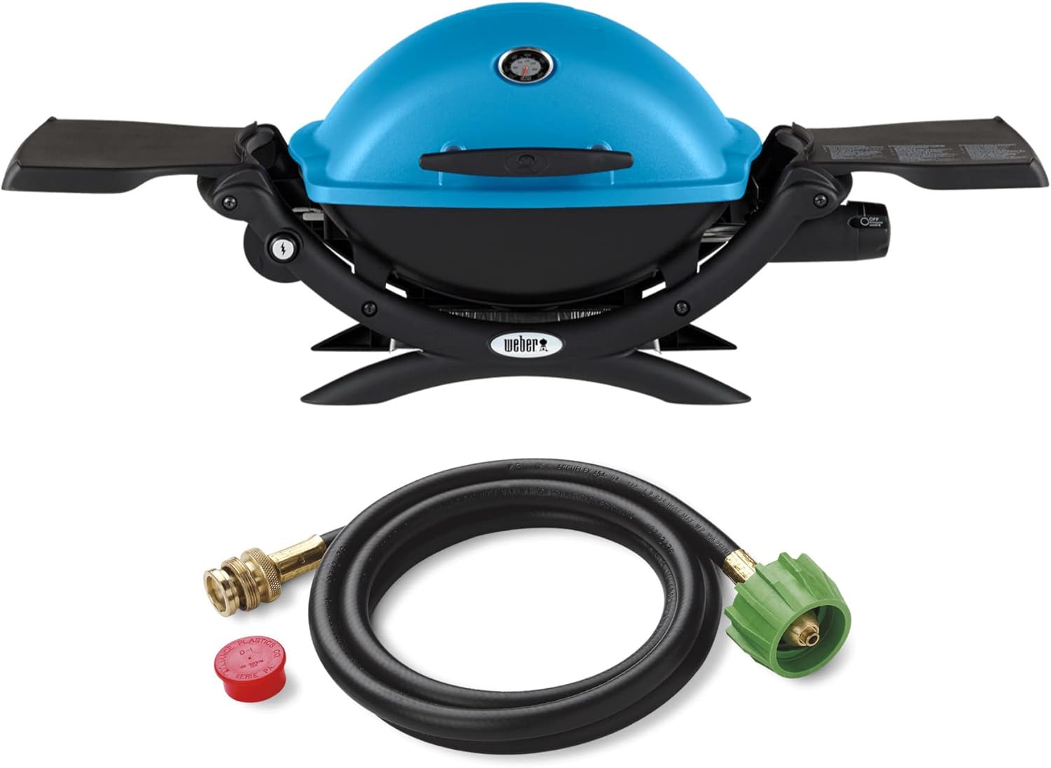 Weber Q 1200 Gas Grill (Blue) and Adapter Hose Bundle (2-Items)