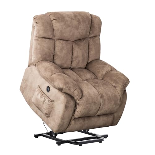 CANMOV Dual Motor Power Lift Recliner Chair for Elderly, Extra-Wide Seat, Heated Massage, Grey Fabric C219