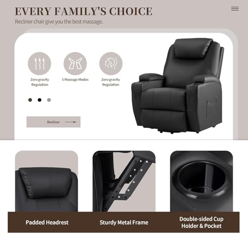 JUMMICO Power Lift Recliner Chair with Massage for Elderly PU Leather Black Y337