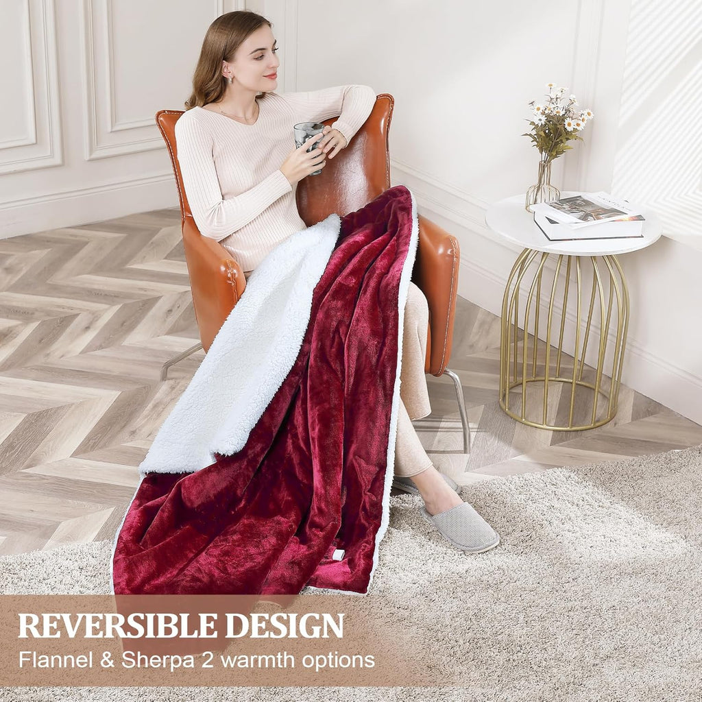 CAROMIO Heated Blanket Electric Throw 50" x 60", Red L1096