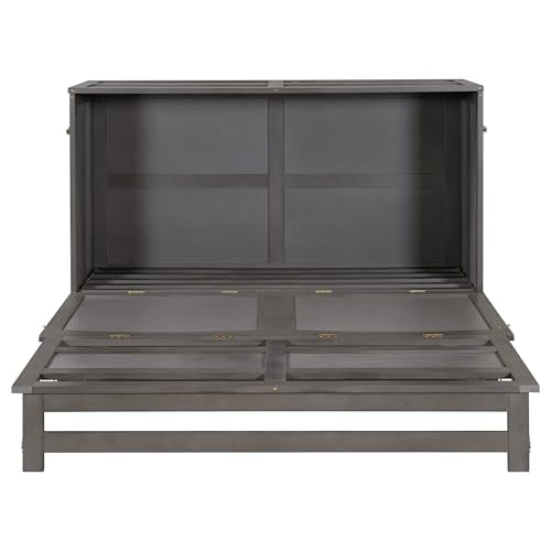 Ball & Cast Murphy Bed Queen Size Wall Chest with Charging Station and Storage Drawer, Gray J8503