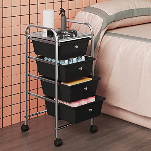 Yaheetech 4 Drawer Rolling Plastic Storage Cart on Wheels, Black G662570