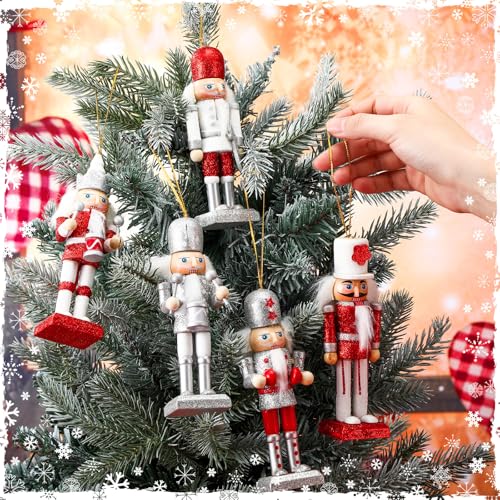 Jetec 10 Pcs Christmas Nutcracker Wooden Hanging Ornaments 5 Inch U816355