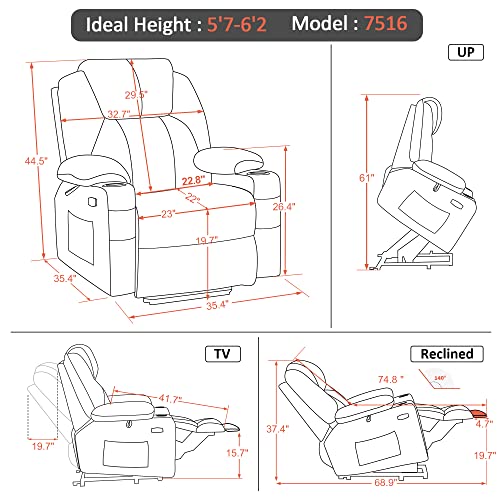 MCombo Small Power Lift Recliner Chair for Elderly with Heat and Massage, USB & Type C Ports J262