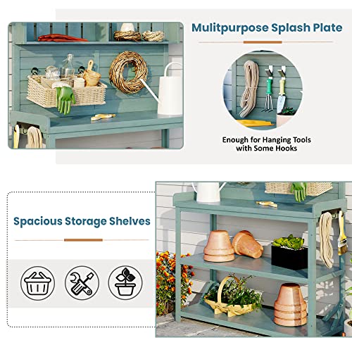Outdoor Wooden Potting Bench Table with Drawers and Storage Shelves C672480