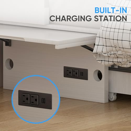 PUREMIND Murphy Bed Cabinet with Mattress, Queen Wallbed with 2 Storage Drawers and USB Charging G406357