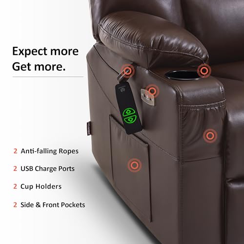 MCombo Small Power Lift Recliner Chair with Massage and Heat, Faux Leather, Dark Brown E441